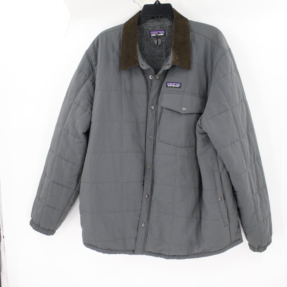 Patagonia Shirt Jacket Men XL Isthmus Quilted Snap Sherpa lined Nylon Forge gray